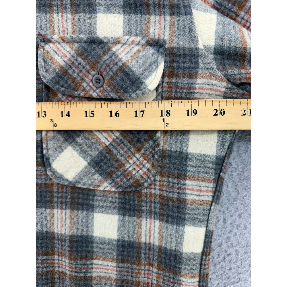 Pendleton Board Shirt Mens Medium Plaid 100% Virgin Wool Grey Cream Rust USA - Picture 7 of 16